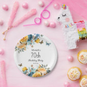 イエローダスティブルーバラ蝶70誕生日 ペーパープレート (パーティー)
