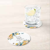 イエローダスティブルーバラ蝶70誕生日 ラウンドペーパーコースター (インサイチュ)