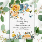 イエローダスティブルーバラ蝶70誕生日 招待状