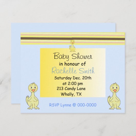 イエローダッキーベビーシャワー招待状 招待状 (正面/裏面)