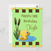イエローダッキー池&カタイル1歳の誕生日 ポストカード (正面/裏面)