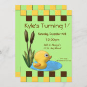 イエローダッキー1歳の誕生日 招待状 (正面/裏面)