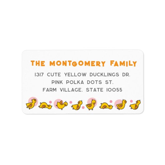 イエローダッキー（アヒルちゃん）ピンクドットガールベビーシャワーアドレス ラベル (正面)