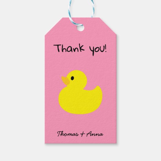 イエローダックありがとう、ピンクカラーギフトラベル ギフトタグ (正面)