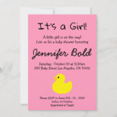 イエローダックガールベビーシャワー招待状 招待状 (正面)