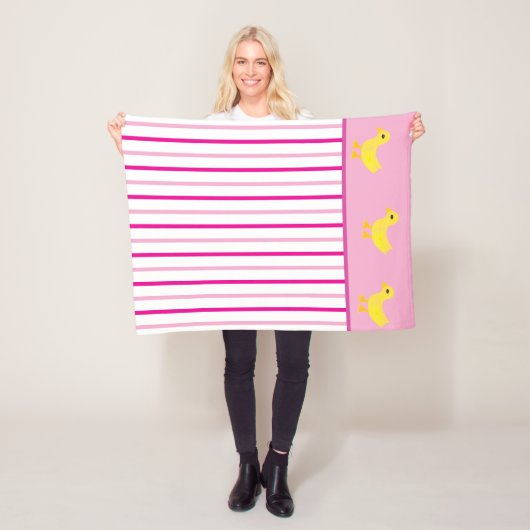 イエローダックスパステルブライトピンクホワイトストライプズ フリースブランケット (インサイチュ)