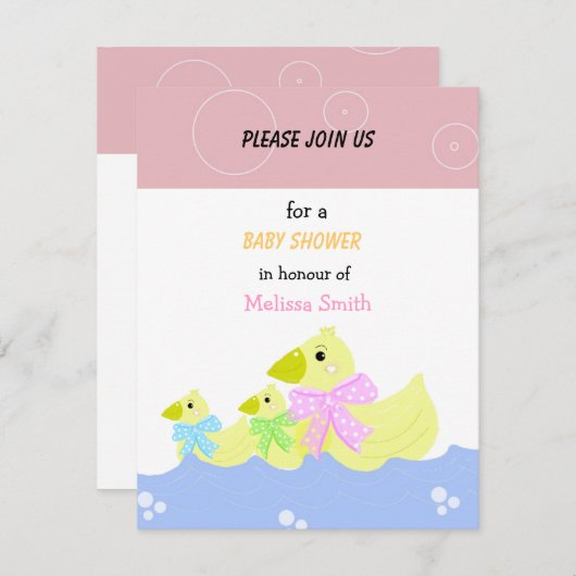 イエローダックスベビーシャワー招待状 招待状 (正面/裏面)
