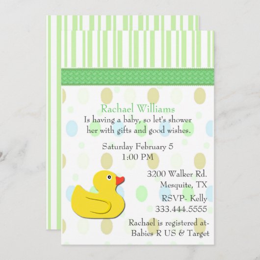 イエローダックベビーカラフルシャワー招待状 招待状 (正面/裏面)
