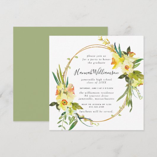 イエローダッフィディル スクエア 卒業 招待状 (正面/裏面)