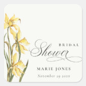 イエローダッフィディル フラワーズ ウォーターカラー ブライダルシャワー スクエアシール (正面)