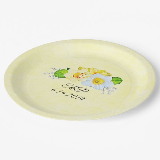 イエローダッフォジルスパーソナライズされた春の結婚式 ペーパープレート (アングル)