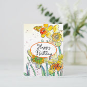 イエローダッフォディル花水彩誕生日 ポストカード (スタンド正面)