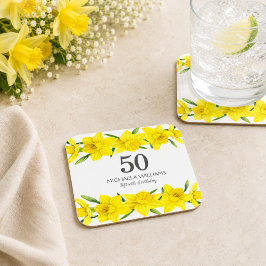 イエローダッフォディル50歳の誕生日パーティーのオーダーメイド スクエアペーパーコースター
