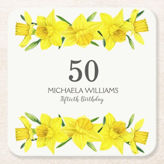 イエローダッフル50歳の誕生日 スクエアペーパーコースター (正面)