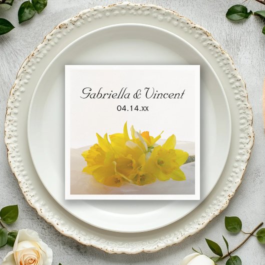 イエローダフォジルスオンホワイト春の結婚式 スタンダードカクテルナプキン