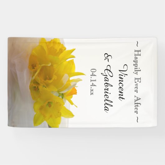 イエローダフォジルスオンホワイト春の結婚式 横断幕 (横)