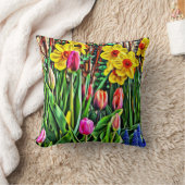 イエローダフォジルスパープルチューリップブルーマスカリ クッション (ブランケット)