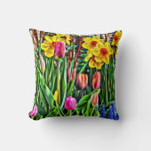 イエローダフォジルスパープルチューリップブルーマスカリ クッション (正面)