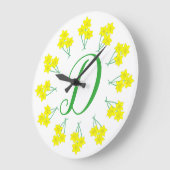 イエローダフォディルス春の花バンチイニシャル ラージ壁時計 (傾斜)