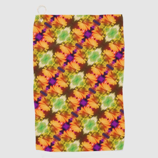 イエローダフォディルセンター抽象芸術フローラアート ゴルフタオル (正面)