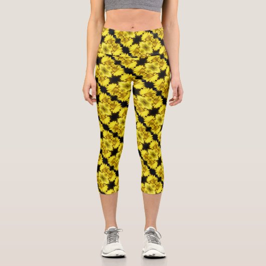 イエローダフォディルセンター抽象芸術フローラ カプリレギンス (正面)