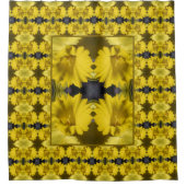 イエローダフォディルセンター抽象芸術フローラ シャワーカーテン (正面)