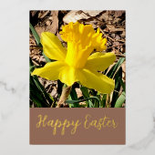 イエローダフォディルハッピーイースター金ゴールド 箔シーズンカード (正面)