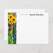 イエローダフォディルピンクチューリップフラットノートカード ノートカード (正面/裏面)