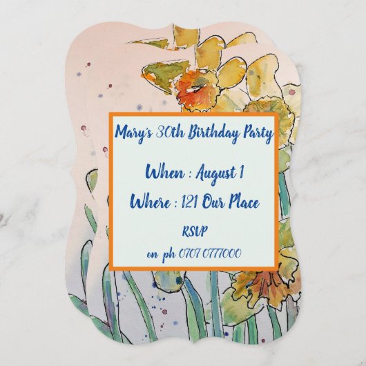 イエローダフォディルフローラ40th誕生日招待状 招待状 (正面/裏面)