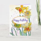 イエローダフォディル春フラワーウォーター色誕生日 カード (正面)