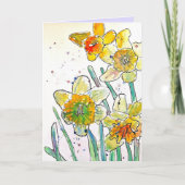 イエローダフォディル春フラワーウォーター色誕生日 カード (正面)