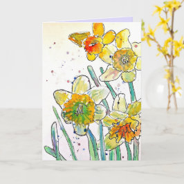 イエローダフォディル春フラワーウォーター色誕生日 カード