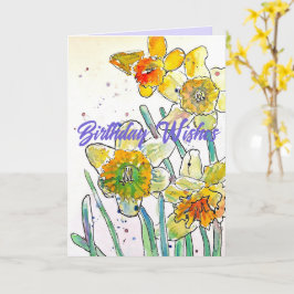 イエローダフォディル春フラワーウォーター色誕生日 カード