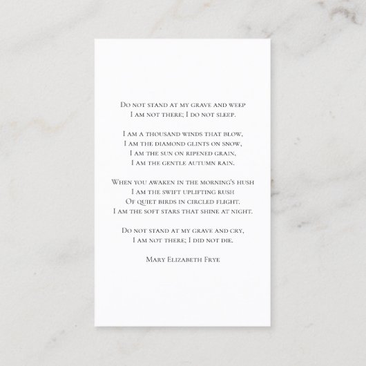 イエローダフォディル春葬儀記念祈りの言葉 名刺 (裏面)