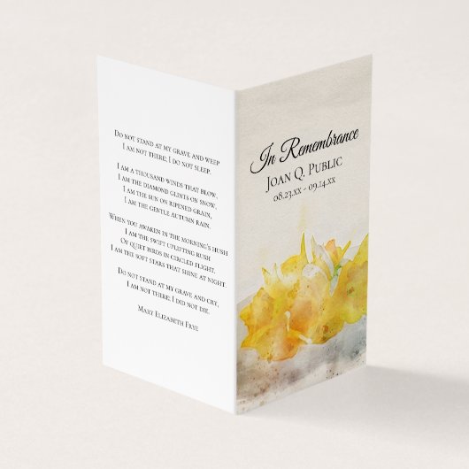 イエローダフォディル春葬儀記念祈りの言葉 名刺 (外部)