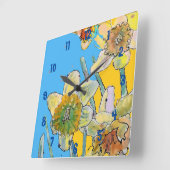 イエローダフォディル水彩女性事務所時計 スクエア壁時計 (傾斜)