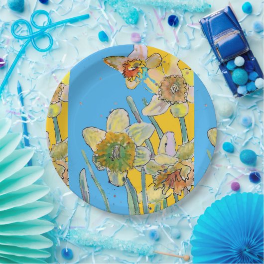 イエローダフォディル絵画フラワーの紙パーティープレート ペーパープレート (パーティー)