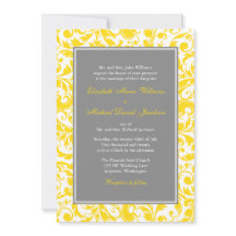 イエローダマスクとグレーダマスクの渦巻き結婚式招待状