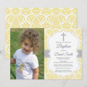 イエローダマスククロスバプテスマ招待状 招待状 (正面/裏面)