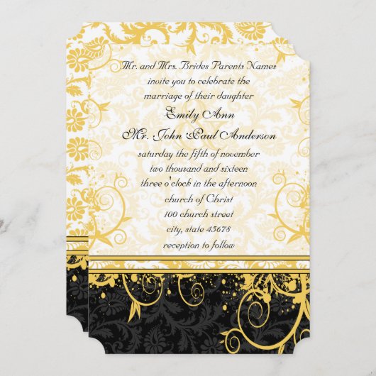 イエローダマスクスワーズ結婚式招待状 招待状 (正面/裏面)
