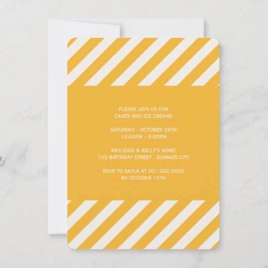 イエローダマスクバードツインガールズフォトバースデーパーティー 招待状 (裏面)