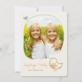 イエローダマスクバードツインガールズフォトバースデーパーティー 招待状 (正面)