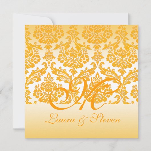 イエローダマスクモノグラム結婚式招待状 招待状 (正面)