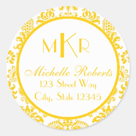 イエローダマスクラウンド差出人住所ラベル ラウンドシール (正面)