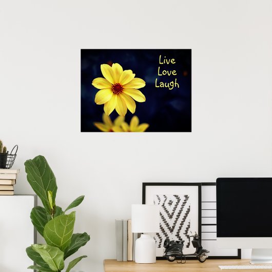 イエローダリアエレガントフラワー感動的引用文 ポスター (ホームオフィス)