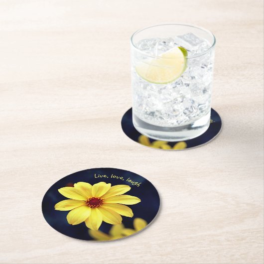 イエローダリアエレガントフラワー感動的引用文 ラウンドペーパーコースター (インサイチュ)