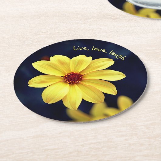 イエローダリアエレガントフラワー感動的引用文 ラウンドペーパーコースター (アングル)