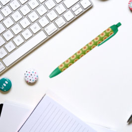 イエローダリアオングリーンフローラルパターン 黒ボールペン