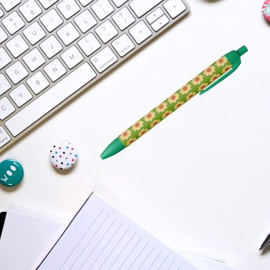 イエローダリアオングリーンフローラルパターン 黒ボールペン