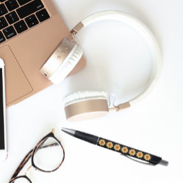 イエローダリアオンブラックフローラルパターン ボールペン